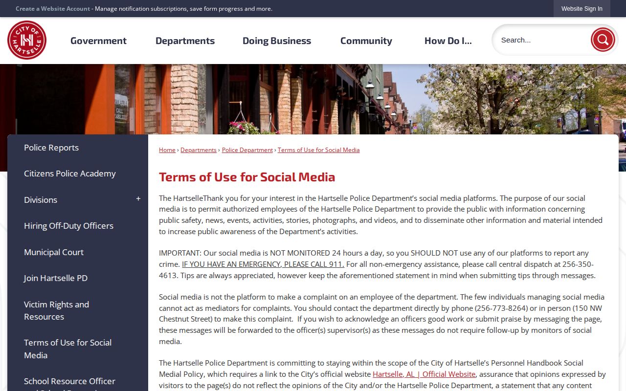 Hartselle official social media terms concerning felony arrest notices