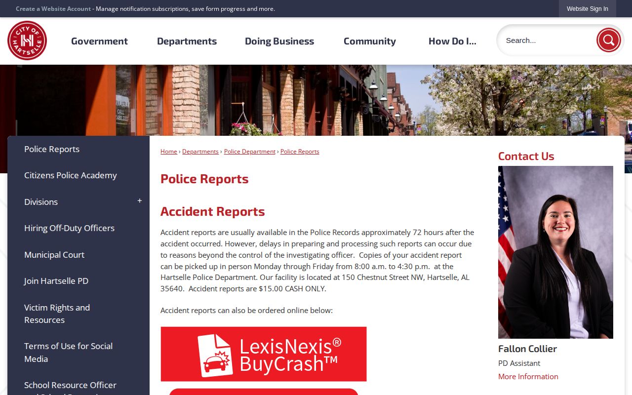 Hartselle Police Reports request information