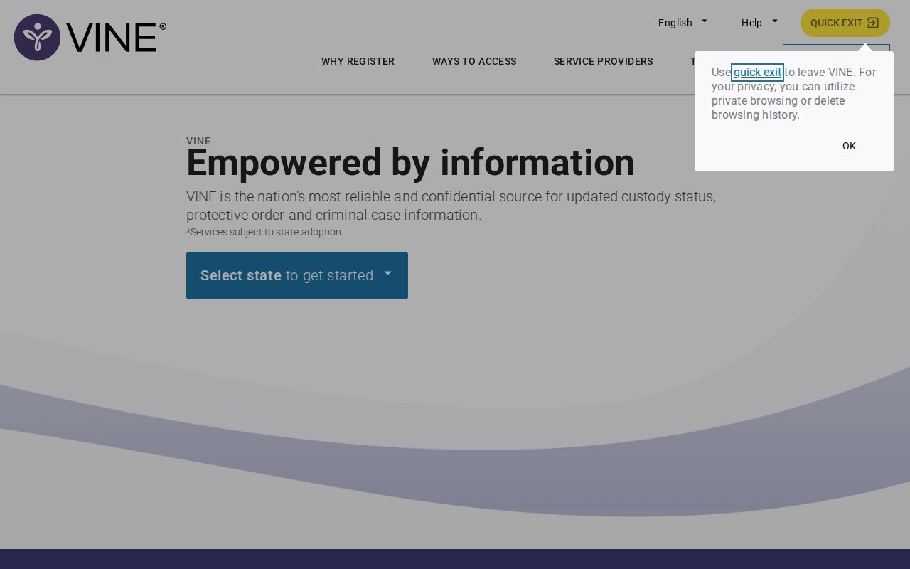 VINELink custody search and alert interface for an Alabama lookup